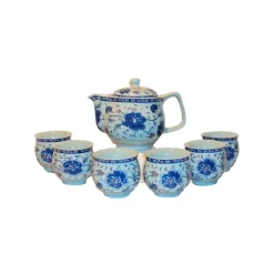 Chinese Tableware 7 Piece Blue Flower Tea Set Outlet