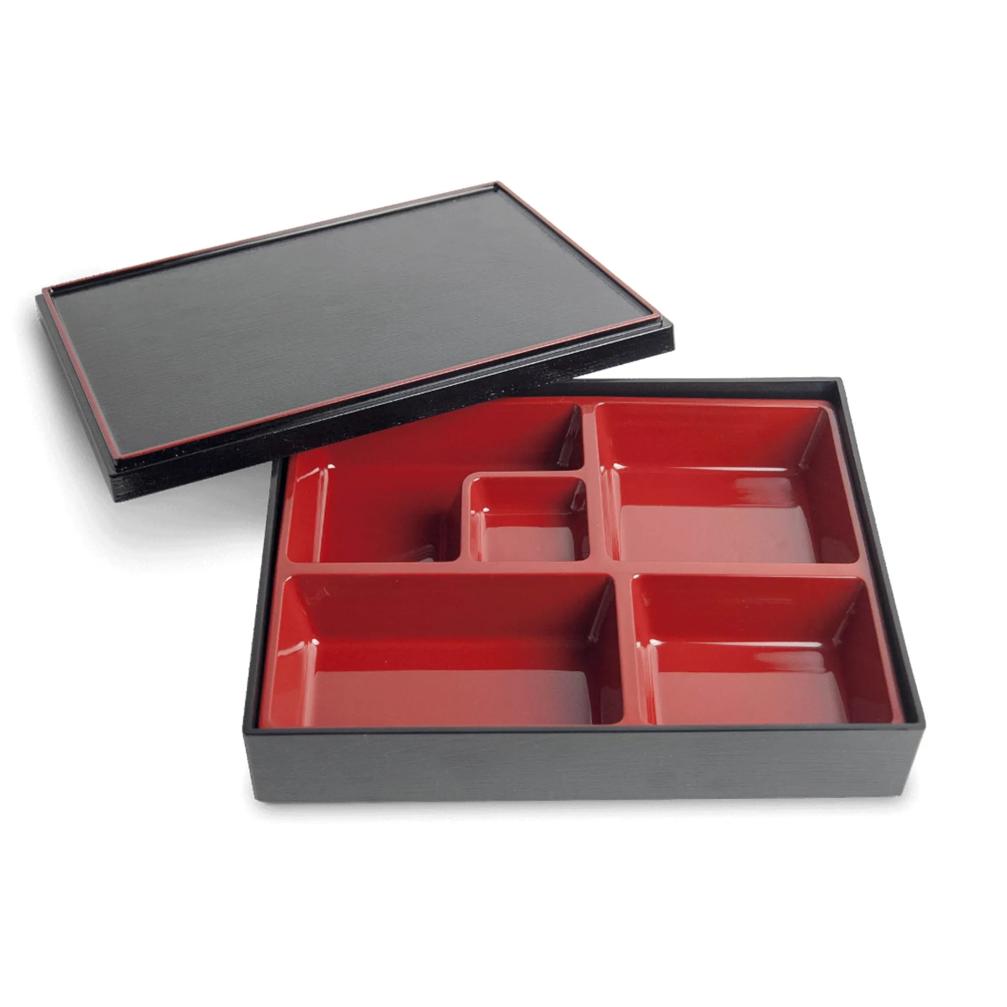 Kiji Stoneware & Ceramics Black & Red Bento Box, 5 Compartments Clearance