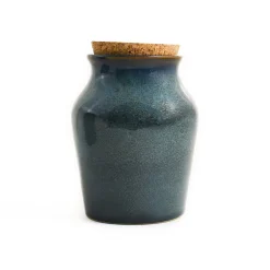 Ceramica Nicola Blue Glaze Salt Pot with Cork Lid