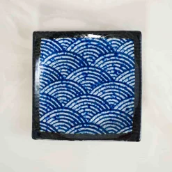 Kiji Stoneware & Ceramics Blue Wave Medium Square Plate, 17.5cm Clearance