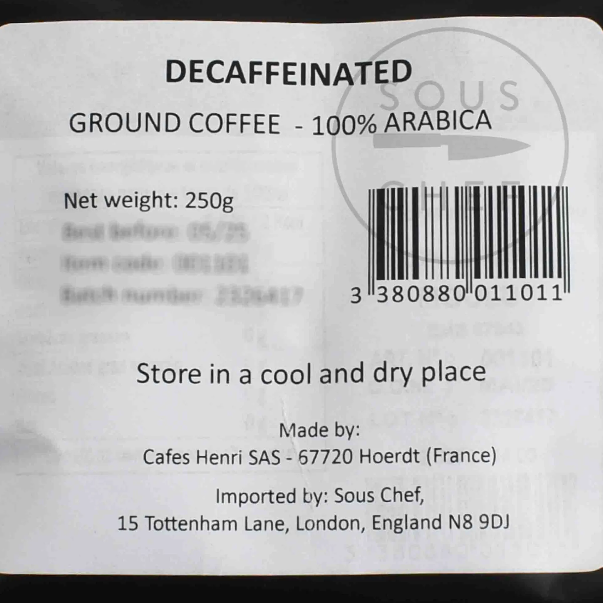 Cafes Henri Decaffeinated 100% Arabica Ground Coffee, 250g Discount