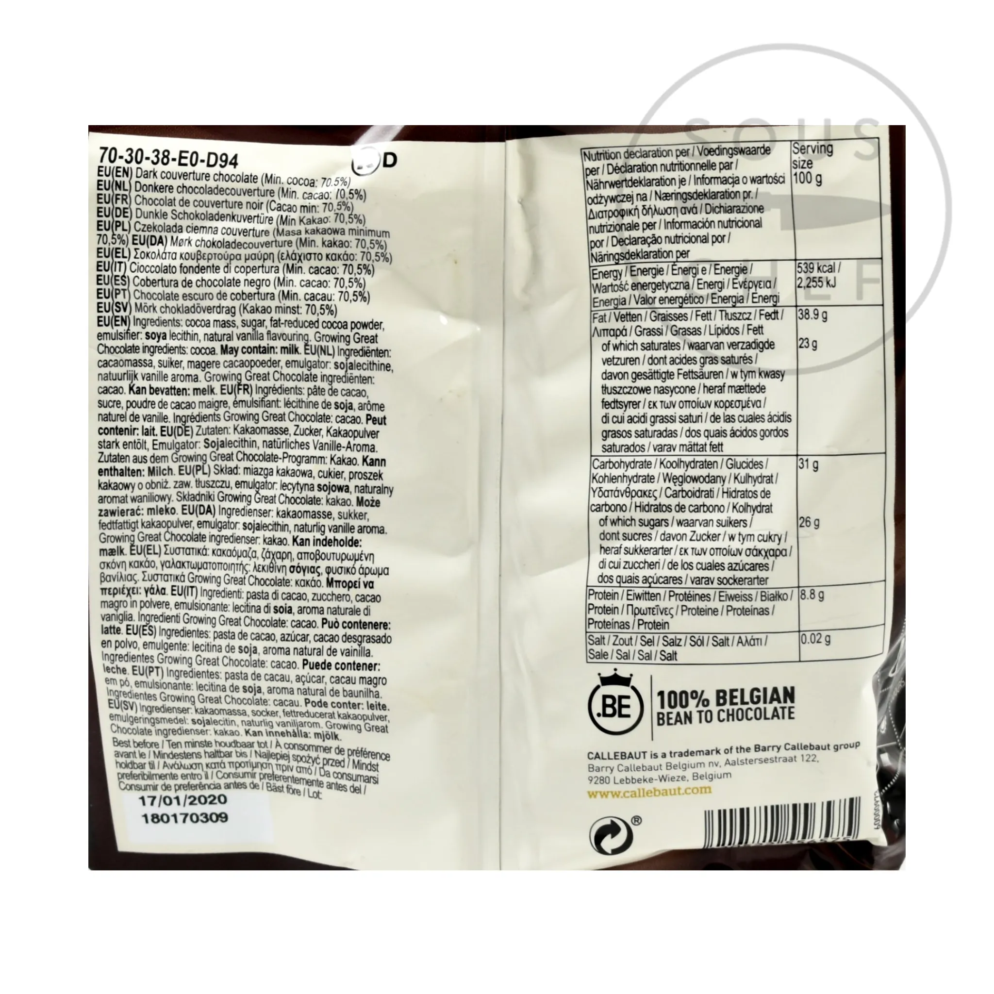 Callebaut Dark Chocolate Couverture 70%, 400g Online