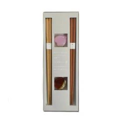 Kawai Co. Ltd Chestnut & Peach Wood Chopstick Gift Set with Rests, 18cm Clearance