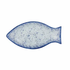 Turkish Tableware Cobalt Blue Rim Glass Fish Serving Platter, 31x16cm Clearance