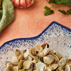 Turkish Tableware Cobalt Blue Rim Glass Scallop Serving Dish, 18cm Hot