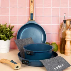Cookut Lightweight Non-Stick 3 Piece Cookware Set with Detachable Handles, Blue, BPA-Free Best