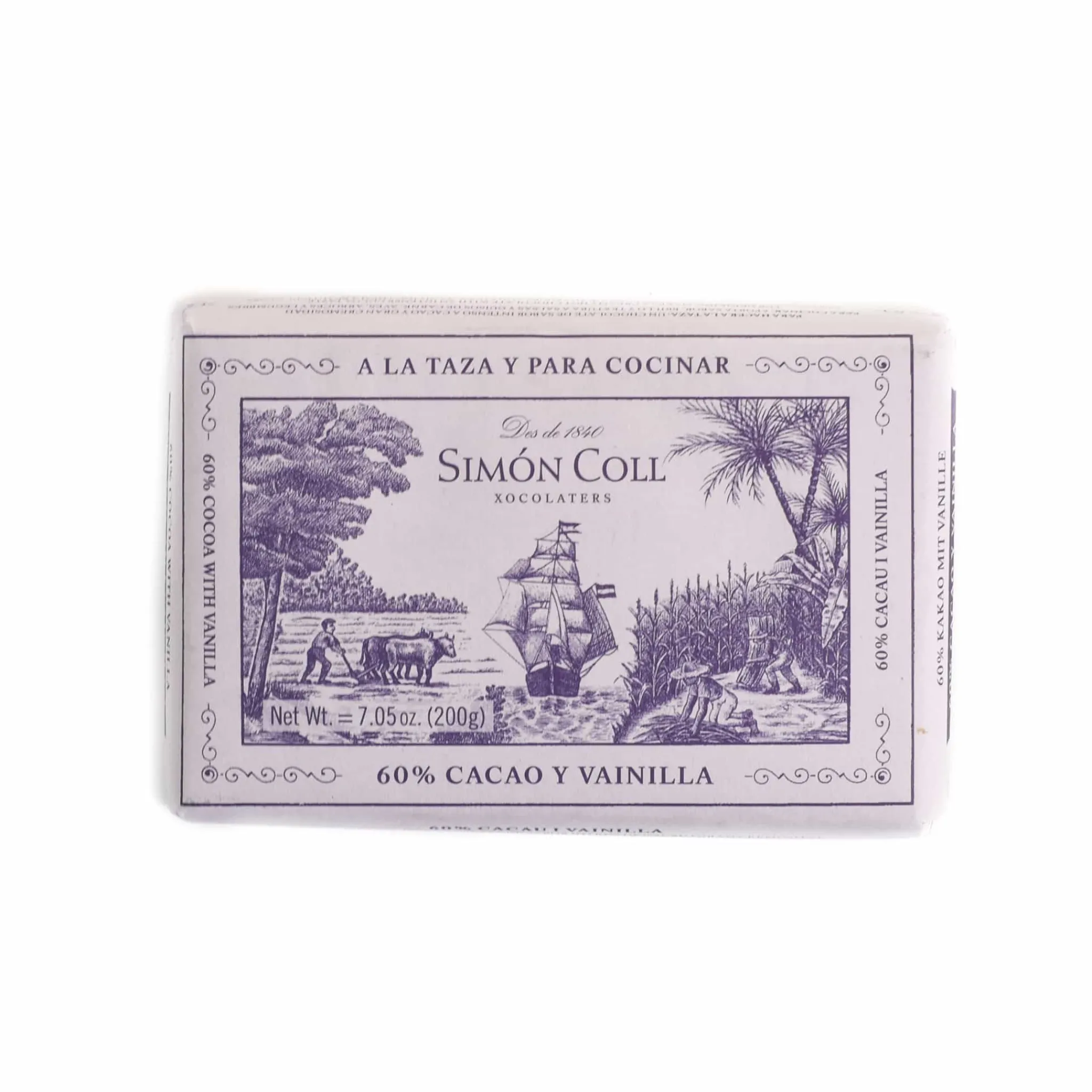 Simon Coll Drinking Chocolate Bar with 60% Cocoa & Bourbon Vanilla, 200g Sale