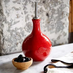 Emile Henry Red Round Oil Bottle, 400ml Hot
