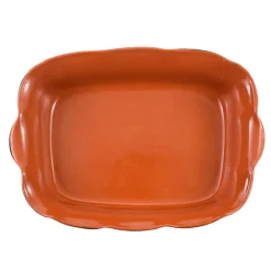 Puglia Handmade Glazed Terracotta Wavy Roasting Dish, 35cm