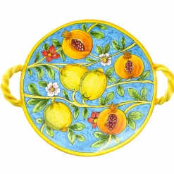 Tuscan Handmade Hand Painted Centrepiece Dish - Pomegranates & Lemons, 35cm Discount