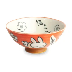 Emro Aziatica Japanese Kawaii Red Rabbit Rice Bowl, 14cm