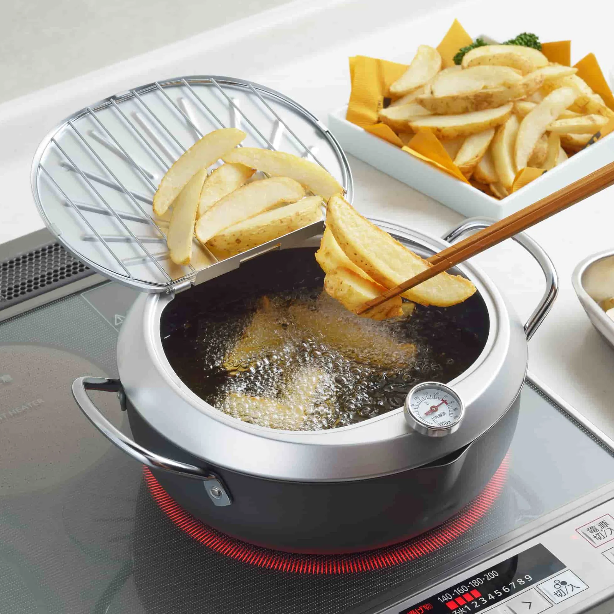 Gogi Japanese Tempura Frying Pot with Temperature Probe & Drip Rack Online