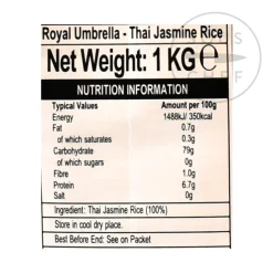 Royal Umbrella Jasmine Rice Thai Hom Mali, 1kg Clearance