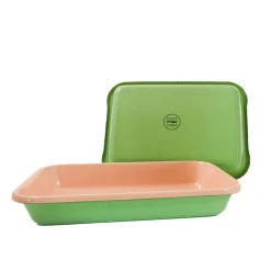 Kapka Enamel Kapka x Sous Chef Colourblock Enamel Roasting Dish, 26cm, Green & Pink Clearance