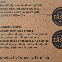 Ladolea Organic Greek Agiorgitiko Sweet Vinegar with Bergamot, 200ml New