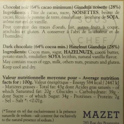Mazet de Montargis Mazet Gianduja Dark Chocolate Bar, 100g Outlet