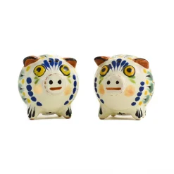 Gorky Pottery Mexican Hand Painted Blue Pig Salt & Pepper Shaker Set Outlet