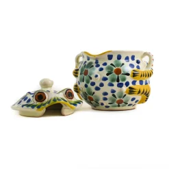 Gorky Pottery Mexican Hand Painted Floral Frog Sugar Bowl Discount