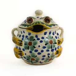Gorky Pottery Mexican Hand Painted Floral Frog Sugar Bowl Discount