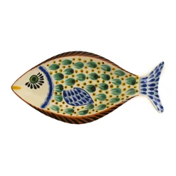 Gorky Pottery Mexican Hand Painted Green Fish Serving Dish, 14x25cm