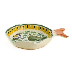 Gorky Pottery Mexican Hand Painted Green & Yellow Fish Dish, 14x19cm Online