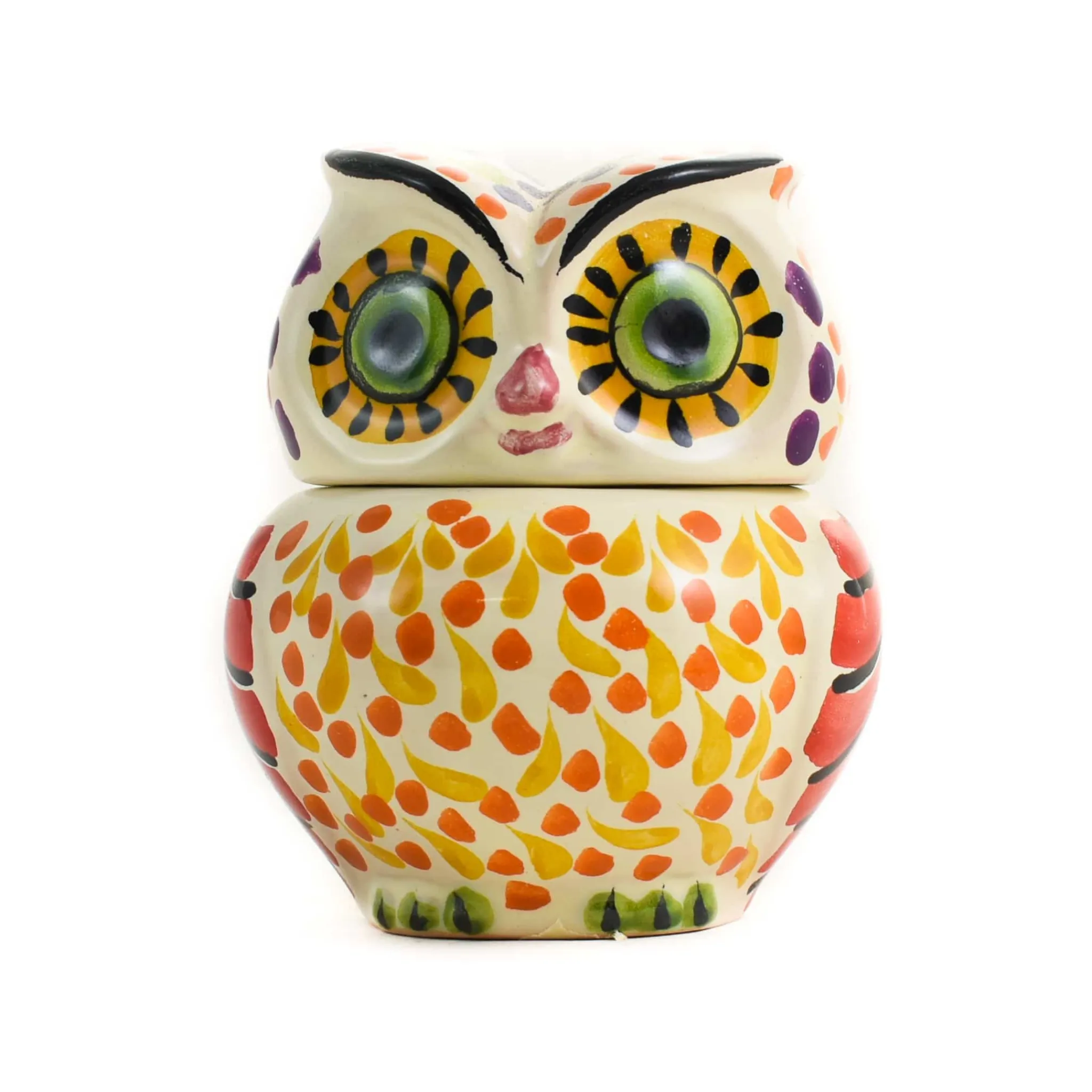 Gorky Pottery Mexican Hand Painted Orange Owl Sugar Bowl Outlet