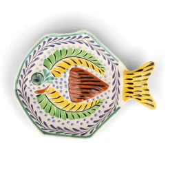 Gorky Pottery Mexican Hand Painted Yellow & Blue Fish Dish, 25.5cm Sale