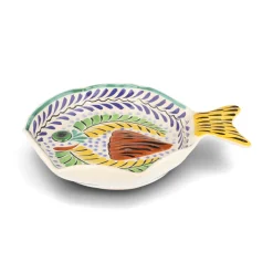 Gorky Pottery Mexican Hand Painted Yellow & Blue Fish Dish, 25.5cm Sale