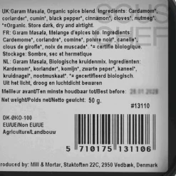 Mill & Mortar Organic Garam Masala, 50g Hot