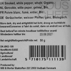 Mill & Mortar Organic Smoked White Pepper, 50g