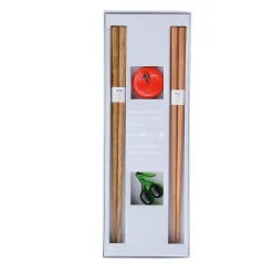 Kawai Co. Ltd Olive & Mandarin Wood Chopstick Gift Set with Rests, 18cm New