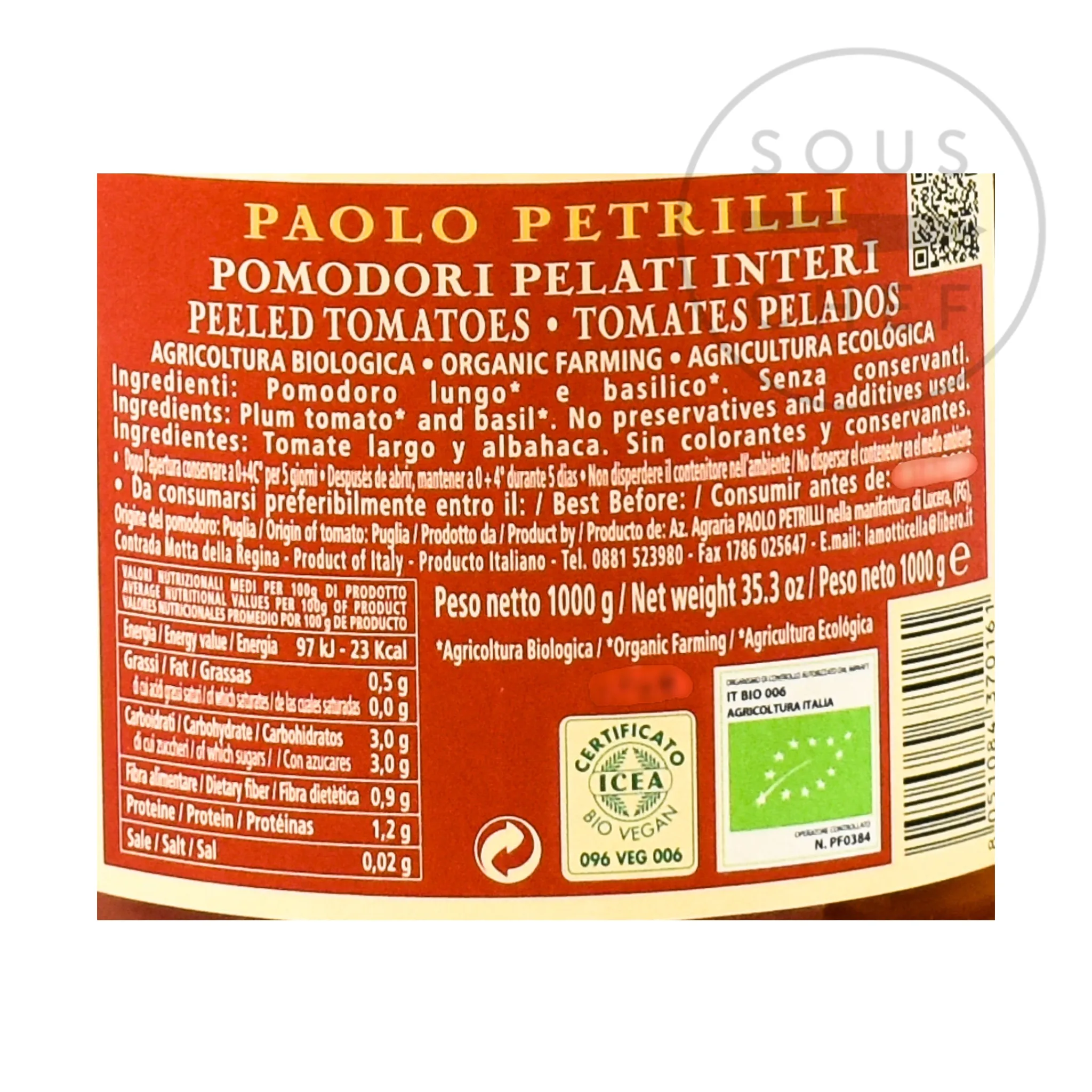 Paolo Petrilli Organic Peeled Tomatoes, 1062ml Discount