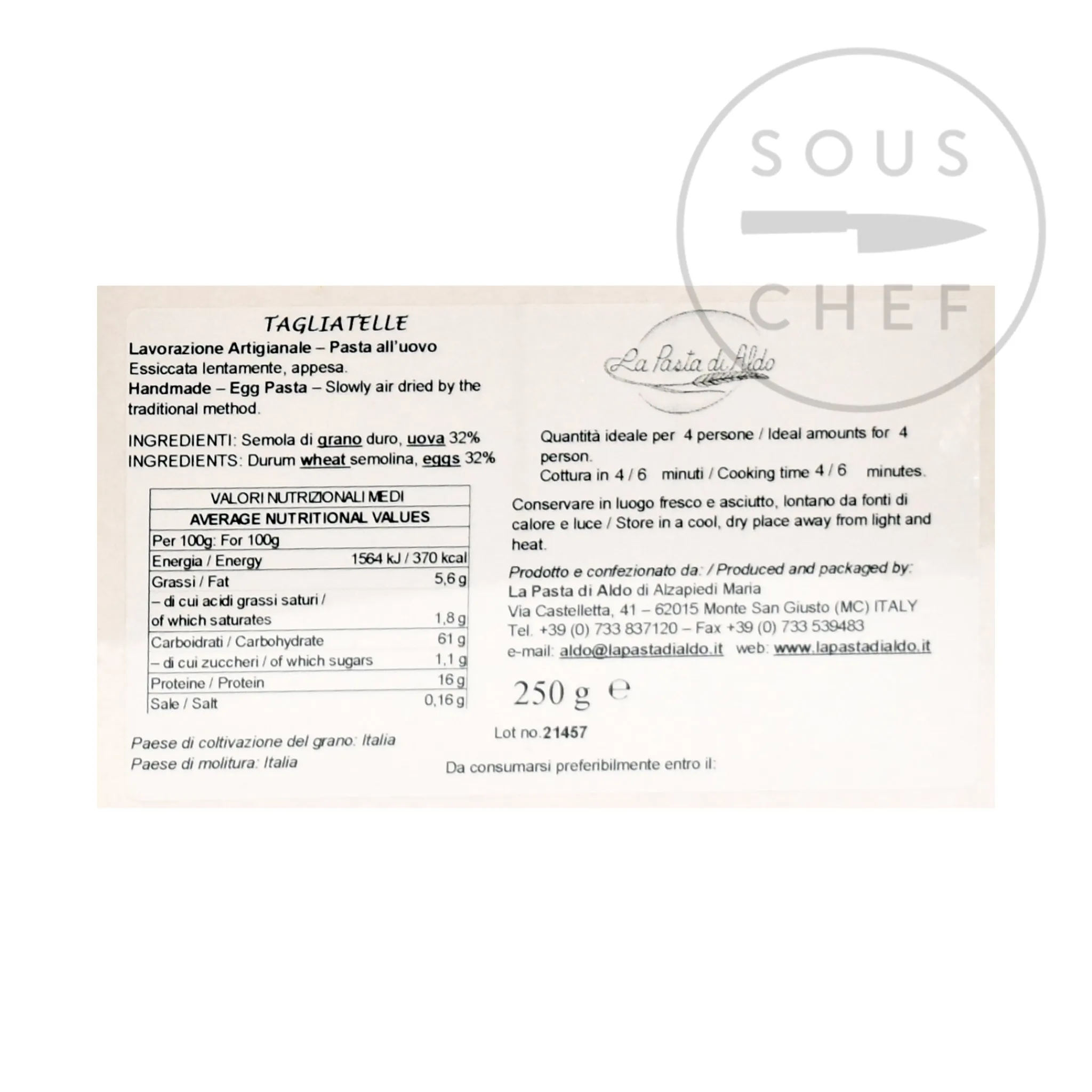 Pasta di Aldo Tagliatelle Egg Pasta, 250g Online