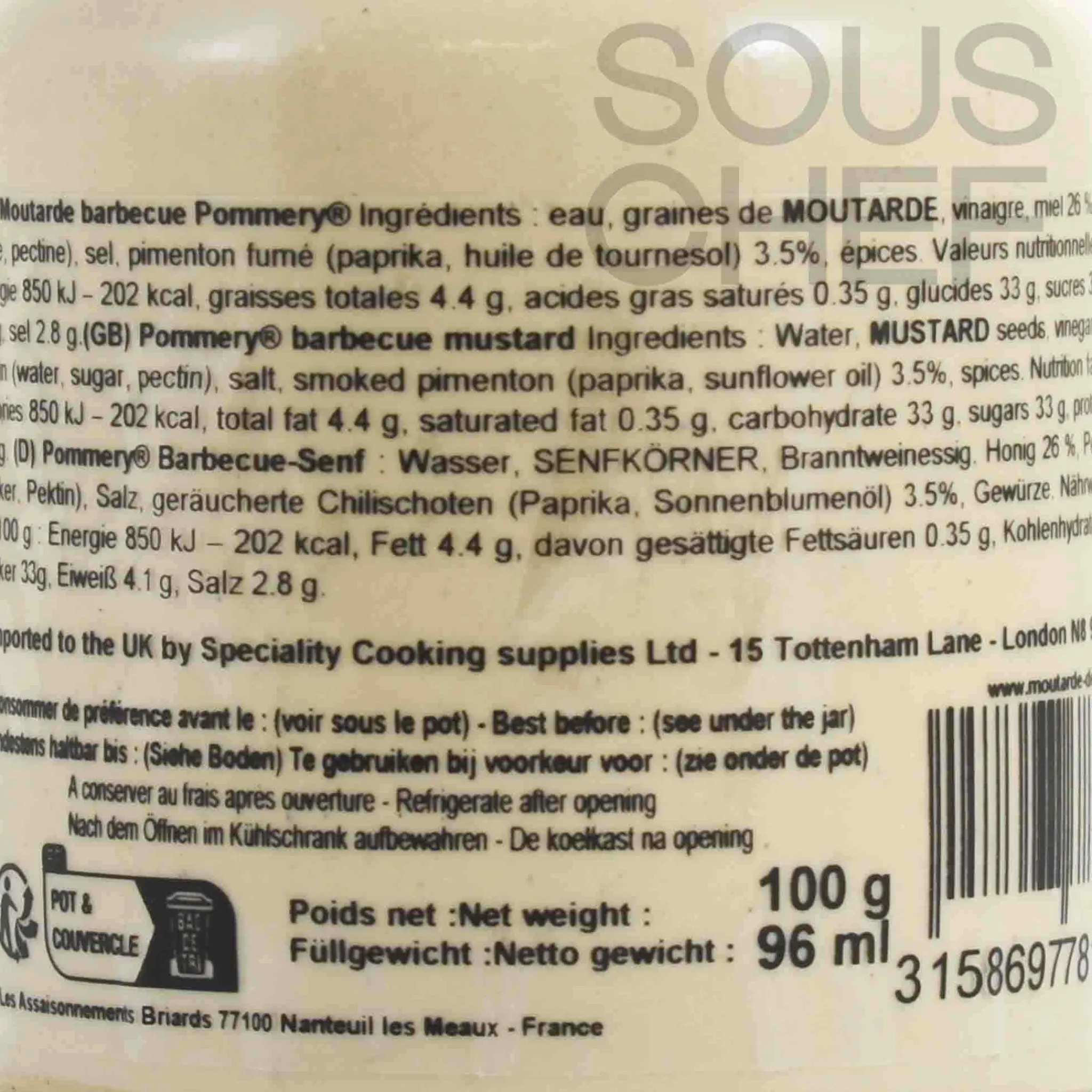 Pommery BBQ Mustard, 100g Hot