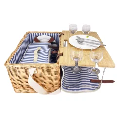 Les Jardin de la Comtesse Saint-Malo Blue Striped Picnic Basket with Table, 4 Person Outlet