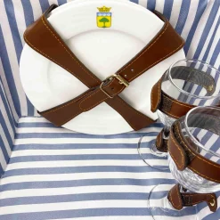 Les Jardin de la Comtesse Saint-Malo Blue Striped Picnic Basket with Table, 4 Person Outlet