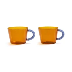 &Klevering Set of 2 Amber Glass Tea Cups, 300ml Outlet