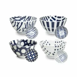 Kiji Stoneware & Ceramics Set of 4 Assorted Blue Japanese Rice Bowls, 19.5cm Outlet