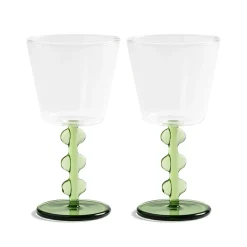 &Klevering Set of 2 Green Petal Wine Glasses, 200ml Clearance