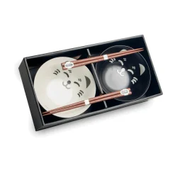 Kiji Stoneware & Ceramics Set of 2 Lucky Cat Japanese Rice Bowls with Chopsticks Clearance
