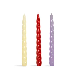 &Klevering Set of 3 Red and Purple Twisted Candles