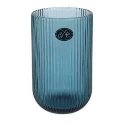 Bright Glassware Set of 6 Ribbed Blue Highball Glasses, 430ml Clearance