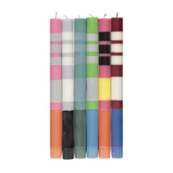 British Colour Standard Set of 6 Striped Dinner Candles - Multicolour Clearance