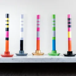 British Colour Standard Set of 6 Striped Dinner Candles - Multicolour Clearance