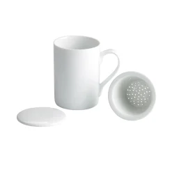 Porcelain Set of 6 White Mug with Tea Strainer, 270ml New