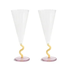 &Klevering Set of 2 Yellow Stem Champagne Flutes, 180ml New
