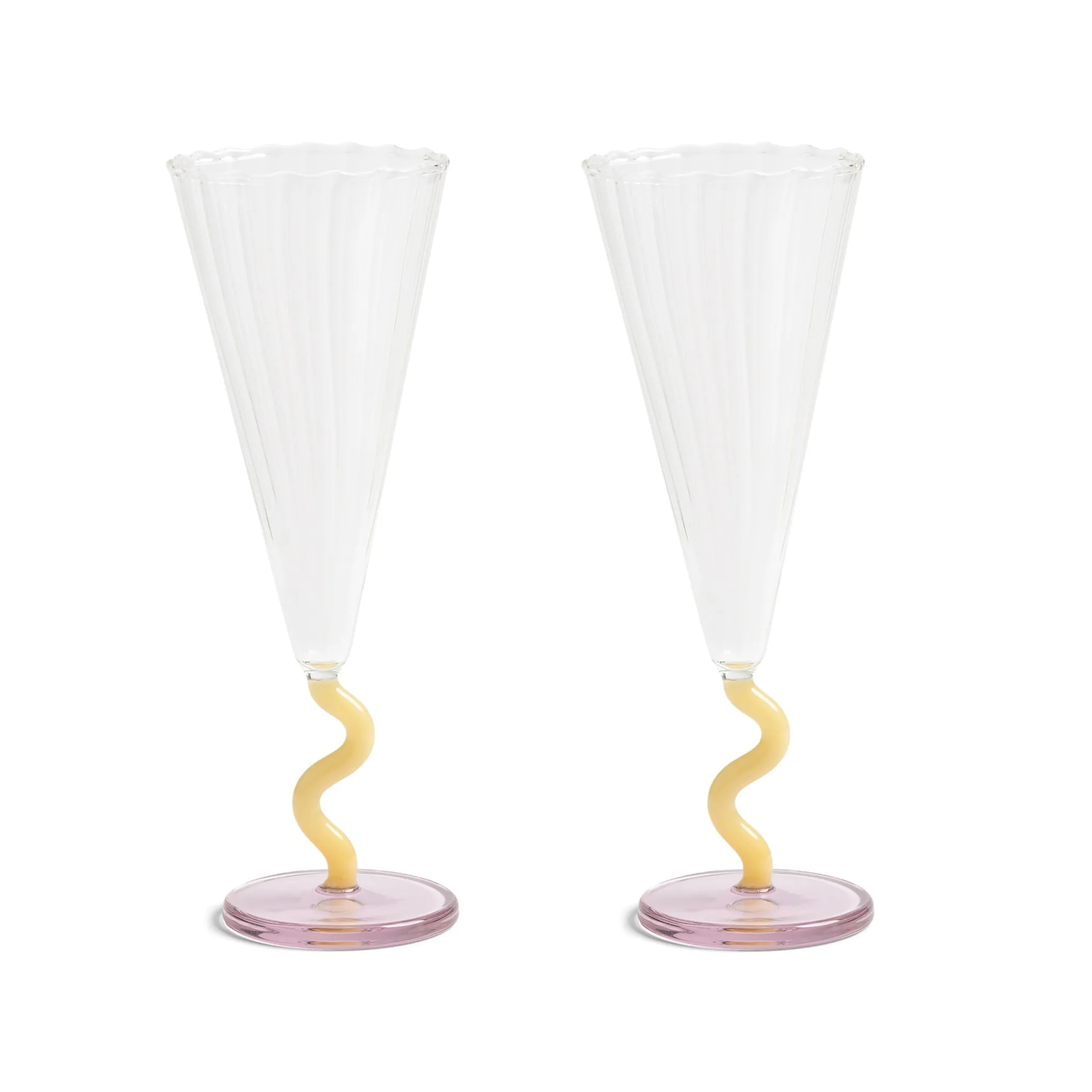 &Klevering Set of 2 Yellow Stem Champagne Flutes, 180ml New