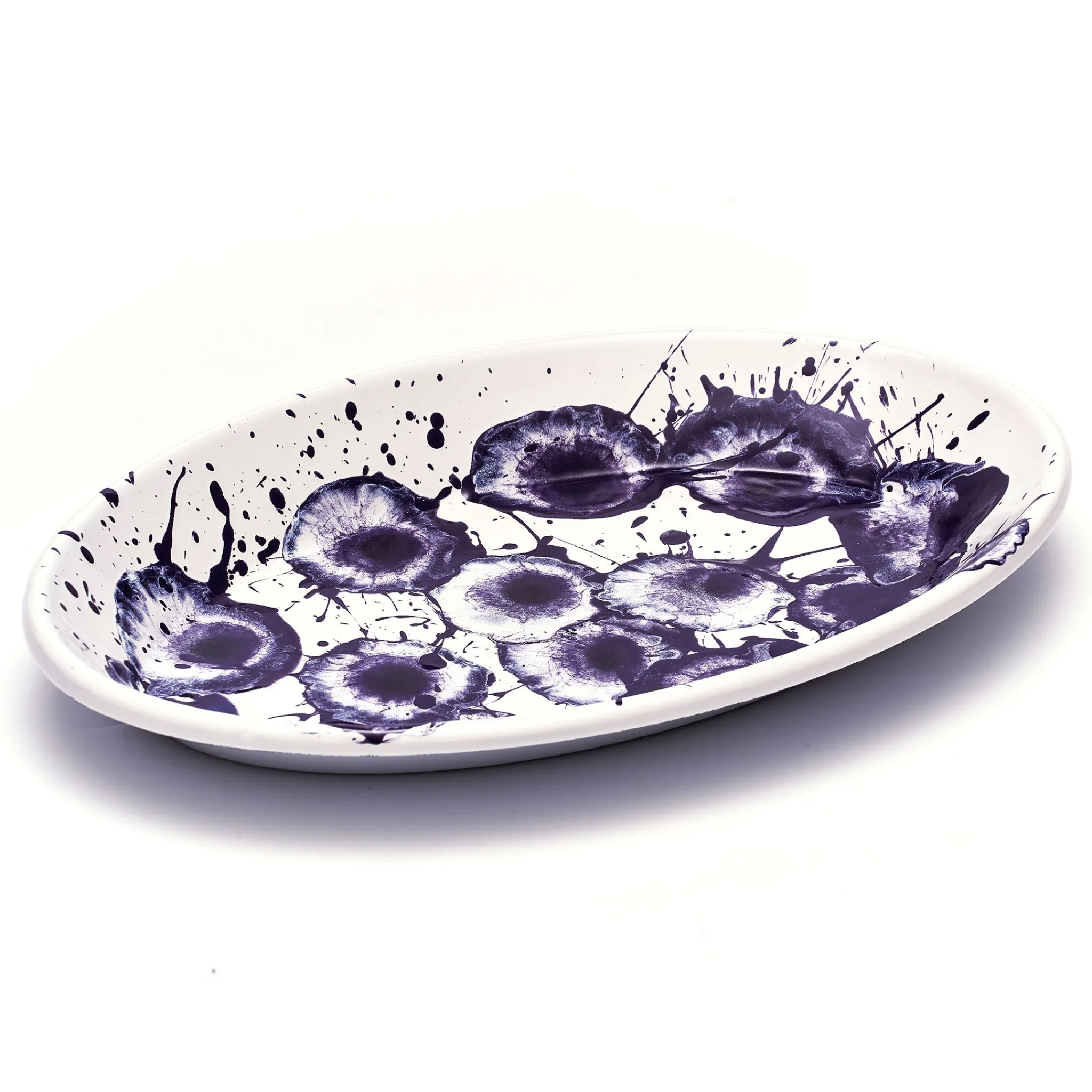 Kapka Enamel Splatter Madness Enamel Oval Serving Plate, Purple, 31cm Clearance