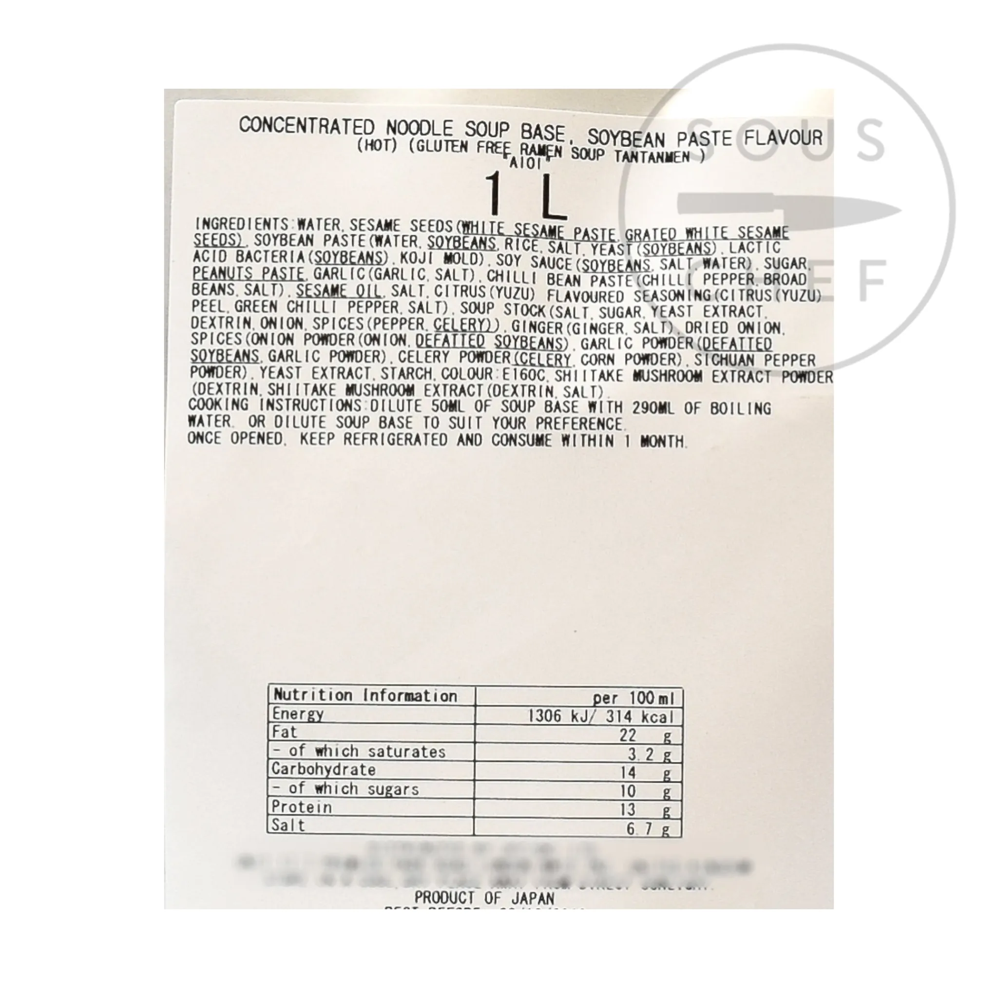 Aioi Tantan Ramen Soup Base, 1 litre