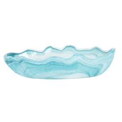 Turkish Tableware Turquoise Marble Glass Bowl, 21x14cm Sale